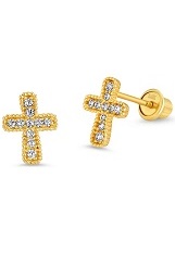 stunning itty-bitty tiny gold baby cross earrings 